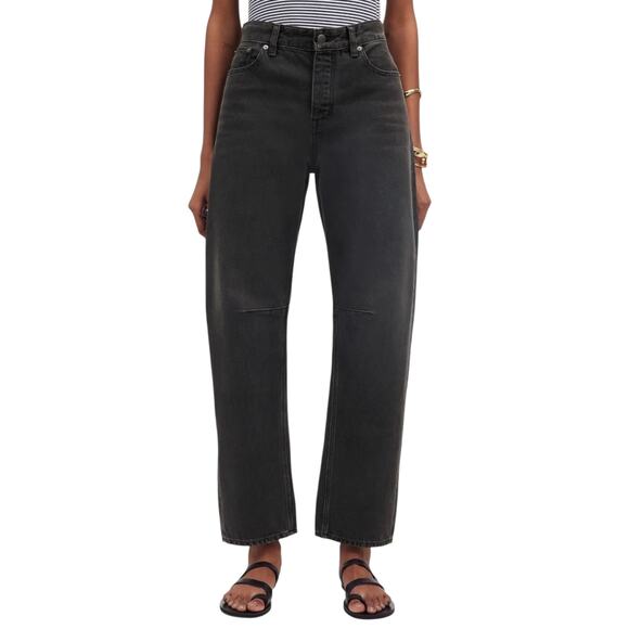 Madewell Jeans The Darted Barrel-Leg Washed Black Button Denim